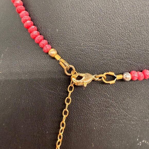 Garnet Beaded Pearl Necklace Molly Jane Designs 16.5 inch Handmade - Picture 6 of 7